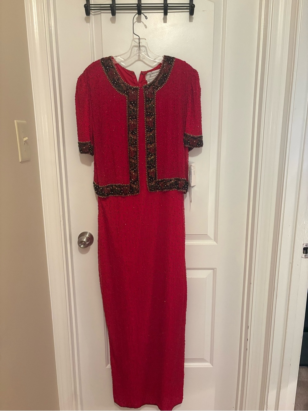 Papell Boutique Red Beaded Two-Piece Evening Gown